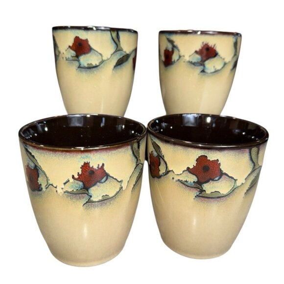 New Mikasa Desert Bloom Coffee Tea Mug Cup Gourmet Basics Floral Brown Lot of 4 - Picture 3 of 7